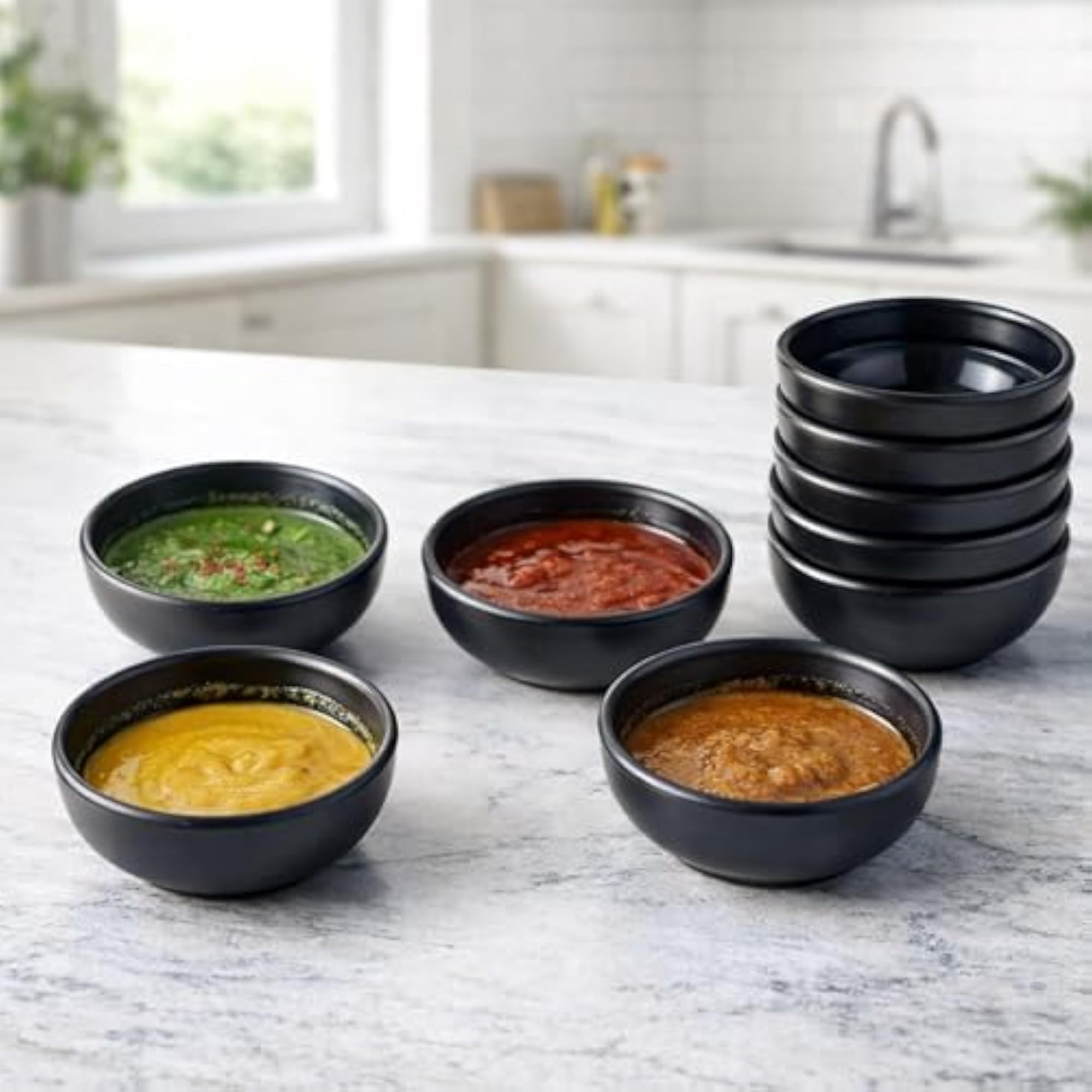 Melamine Plate and Dip Bowl Set (Pack of 8)