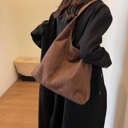 Image of Tote Bags for Women Work Bags Suede Slouchy Bag Hobo Handbag Tote Handbag Coffee