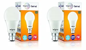 wipro 7W Led Cool Day Light B22D Bulb, Pack of 2 (Garnet)