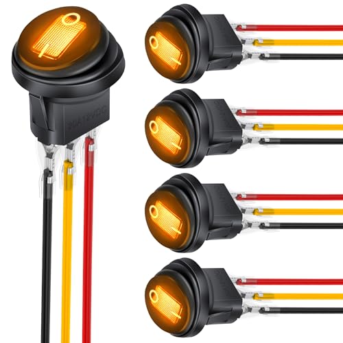 Image of Nilight 5Pcs Round Rocker Toggle Yellow LED with Locked Terminal Wires