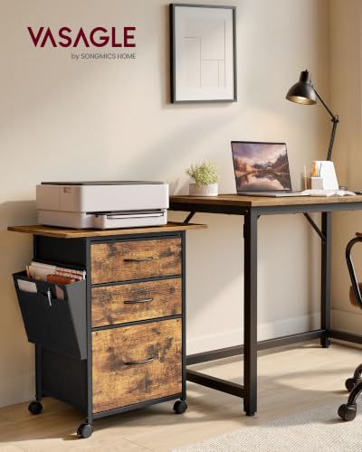 Image of VASAGLE Mobile Printer Stand with Storage, Filing Cabinet, Side Pockets | Filing Cabinet for A4 Letter Size, 23.6 x 15.7 x 26.8 Inch, Rustic Brown, BELLAH Collection UOFC201KD01