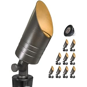 MALORY Brass Spot Lights Outdoor 10-Pack,12V AC/DC Low Voltage LED Landscape Lighting,Waterproof Spot Up Light for Garden,Patio and Yard (S05-Bronze, 10-Pack with Bulb)