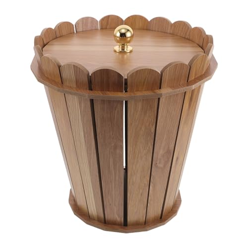 Poubelle cuisine en bois anti-odeur avec couvercle sécurisé rustique