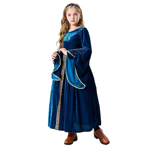Disfraz de princesa renacentista medieval para niñas azul miniatura 2