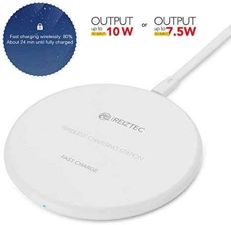 iREIZTEC Wireless Charger Pad, 7.5W Fast Wireless Charger for iPhone X 8 8 plus, 10W Fast Wireless Charger for Galaxy S9 S8 S7 S6 Edge Plus Note 8, and other Qi-enabled devices, no AC Adapter (White)