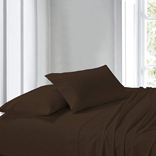 NON Sticky cotton Premium Super Single Waterbed Sheets, 4 Piece Egyptian Cotton Attached Sheet Set with 12" Deep Pocket, Soft Breathable Bedding for Waterbeds 48" x 84", Chocolate Stripe