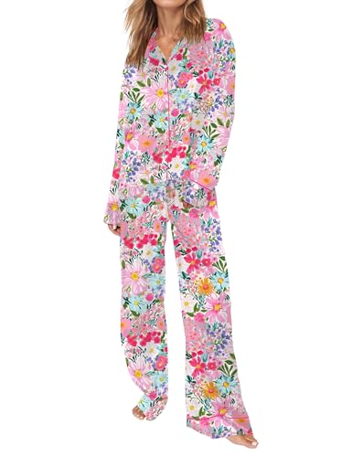 Image of SHESHOW Satin Pajamas for Women Set Long Sleeve Button Down Sleepwear 2 Piece Nightwear Women Pjs Sets Size XS-XXL