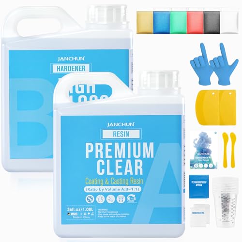 72oz Crystal Clear Epoxy Resin Kit Casting and Coating for River Table Tops, Art Resin,Jewelry Projects, DIY,Tumblers, Molds, Art Painting with 12 Mica Powders, 10×8oz Clear Measuring Cup and More