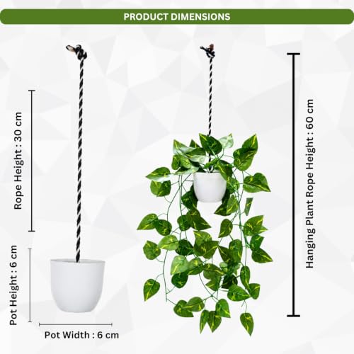 Image of fancymart Artificial Hanging Ivy Plant with White Hanging Pot & Rope, Pack of 2, Realistic Green Leaf Creeper for Home, Office, Living Room & Wall Decor, 60 cm Height