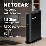 NETGEAR WiFi 6 Routeur (R6700AXv3) – Caractéristiques de sécurité, AX1800 Vitesse sans fil (jusqu'à 1.8 C'est-à-dire - Couvre jusqu'à 1,500 2 pieds carrés, 20 Dispositifs