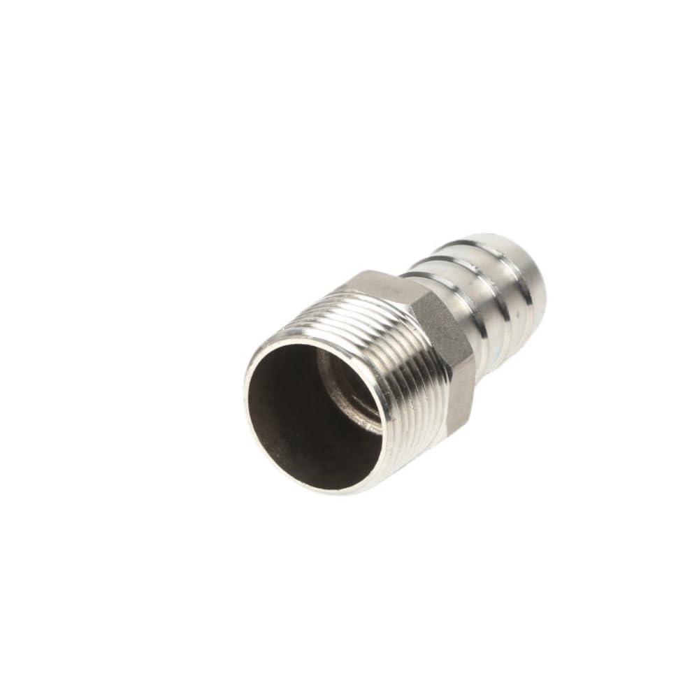 Threaded Hose Connector， 1pc Male Silver Adapter, Stainless Steel BSP Pipe Fitting, SS304 Barbed Connector(13MM*1INCH)