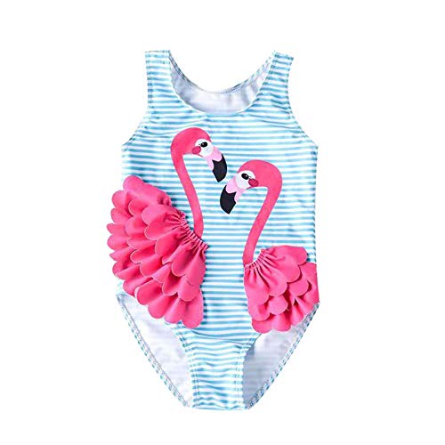 Toddler Baby Girls Swimsuit One-Piece Swimwear Ruffled Backless Bathing Suit Tankini (Flamingo, 3-4T)