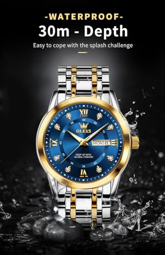 OLEVS Watch for Men Classic Business Dress Analog Quartz Stainless Steel Waterproof Luminous Date Diamond Men Silver Watch
