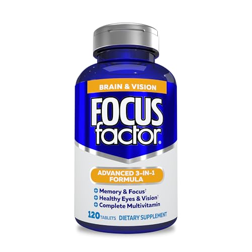 Focus Factor Adults Brain and Vision Supplement, 120 Count - Eye Vitamin, Mineral Supplement & Complete Multivitamin w/Lutein & Zeaxanthin – Brain Supplement for Focus, Concentration, Memory