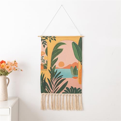 BMIDRUT Makramee-Wandbehang, gewebt, Bohemian-Stil, Kunst, für Wohnung, Schlafzimmer, Heimdekoration, 50 x 85 cm