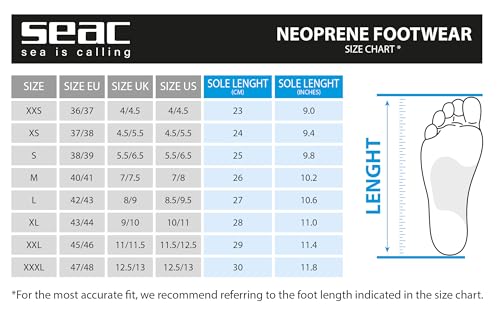 SEAC Regular 5 mm Premium Neopren-Nassanzug Stiefel mit rutschfreier Sohle und Seitenreißverschluss