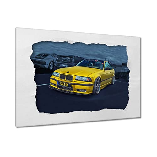 Tableau imprimé sur toile voiture dorée 120x80cm pour habiller un grand mur vide