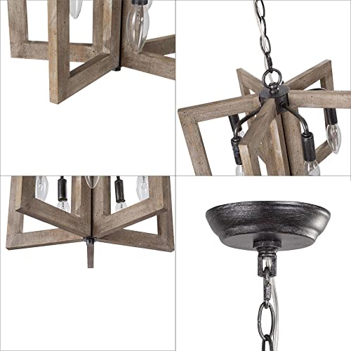 Farmhouse Chandelier, Wood Chandelier Light Kitchen Island, 5 Light Rustic Chandelier Light Fixtures For Dining Room, Foyer, Entryway #TOP6