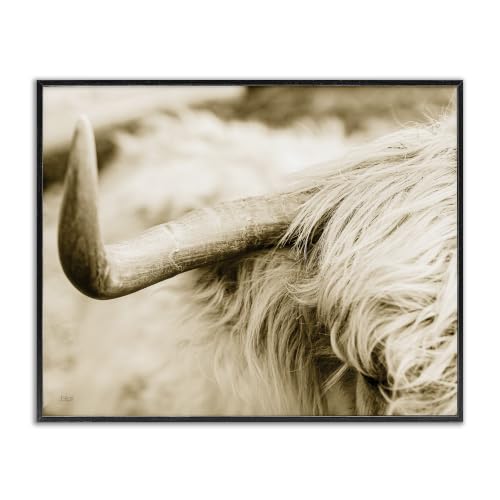 Longhorn Highland Cattle Sepia, 11 x 14 Inch Framed Giclée Print