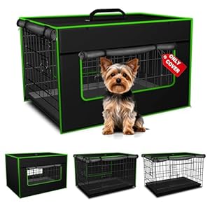 Dog Crate Cover – Durable 600D Polyester Protective Cage Cover for 24/30/36/38/42/48/54 Inch Dog Crate, Indoor Outdoor Kennel Cover (Black)