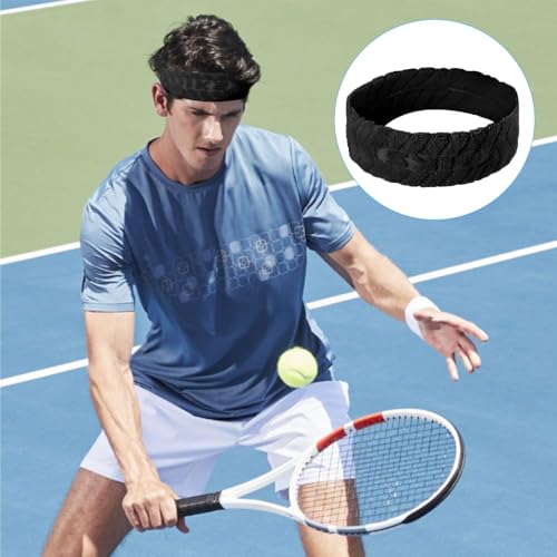 Image of Proberos Sport Headband for Men & Women, Premium Cotton Moisture-Wicking Breathable Anti-Slip Hair Band Fashion Sport Soft Stretchy Headband for Running, Jogging, Yoga, Workout, Basketball, Black