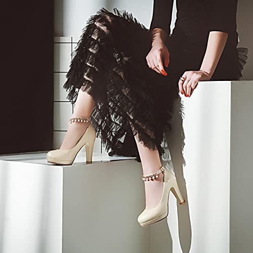 Escarpins mariage beige d'exception avec nœud perlé et talon carré taille 40.5