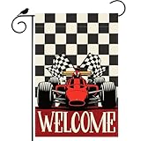 ZAEW Welcome Race Car Black White Checkered Garden Flag 12x18 Inch Double Sided Small Mini Yard Flag Outdoor Outside Holiday Party Decorations