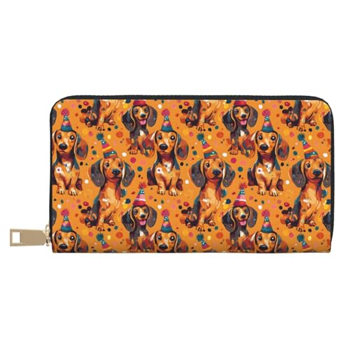 Wallet Women - Festival Sausage Dogs Print Leather Wallet Large Capacity Bifold Long Ladies Wallets With Zipper