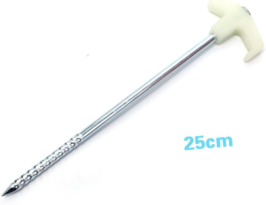 Cabilock 16 Pcs 25cm Spiral Tent Stakes and Pegs, White Steel Ground Anchors with Fluorescent Tips for Outdoor Camping, Tent and Awning Securing in Muddy Or Snowy Terrain