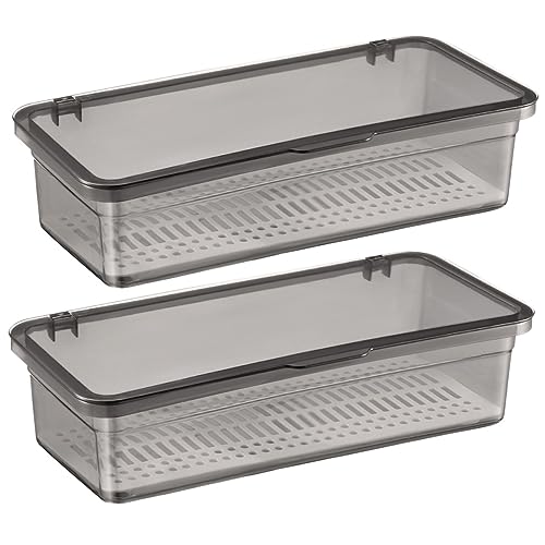 NUOLUX 2個入り箸ケース 収納ボックス 透明蓋付き 調理器具ホルダー カトラリー収納 水切り棚付き キッチンカウンター用 製