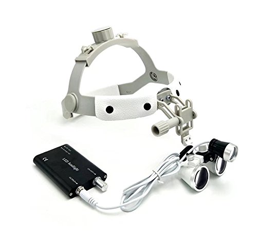 Loupes - Lente d'ingrandimento binoculare chirurgica in vetro, 3,5x, con faro a LED, fascia in pelle