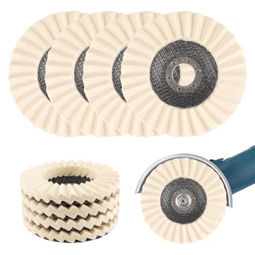 Lot de 4 disques de polissage 125 mm x 22 mm, en feutre de laine, pour meuleuse d'angle, résistants à l'abrasion et collés en toute sécurité, pour le...