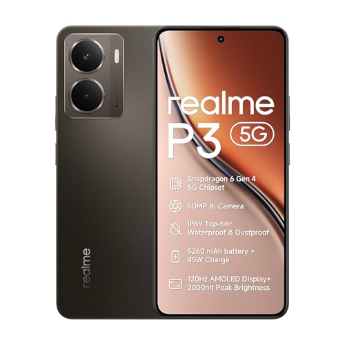 realme P3 Smartphone 12+512GB 5G Teléfono Móvil, Snapdragon 6 Gen 4, 6.67' 1.5K 120Hz IP69, Batería 5260mAh Carga Rápida 45W, Cámara 50MP AI Travel Snap, NFC Doble SIM, Negro