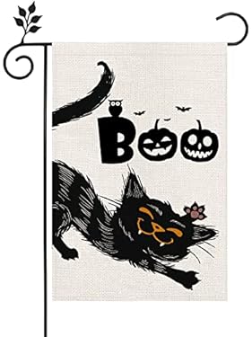AMAZON - Halloween Boo Black Cat Garden Flag, 12.5 x 18 inch Vertical Double Sided Halloween Home Decoration, Burlap Halloween Yard Flag Holiday Outside Décor