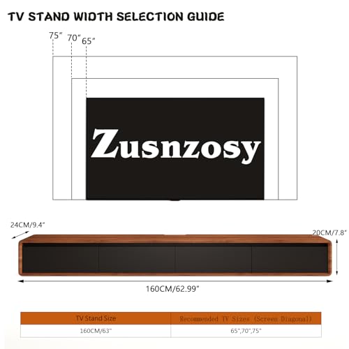 Floating TV Stand - Wall Mounted Media Console with 2 Flip-Down Doors & 2 Drawers Entertainment Center TV Cabinet, Video Shelf for Home Room (Walnut & Black, 62.99x7.87x9.45IN) - Image 3