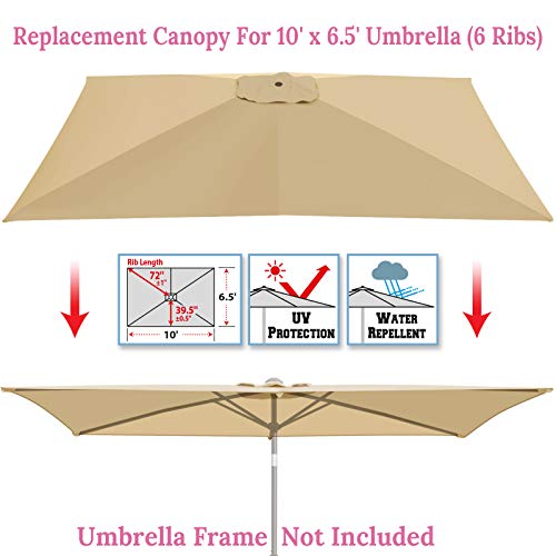 BenefitUSA 10'x6.5' Outdoor Patio Umbrella Replacement Canopy 6-Rib Parasol Top Cover (Beige)