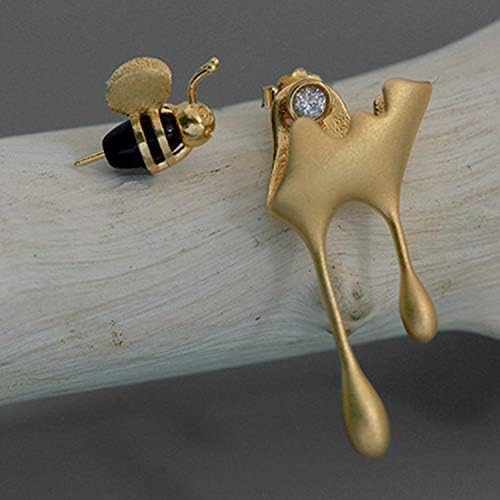 Valentines Gifts for HerSpringlight S925 Sterling Silver Earrings in Bee and Dripping Honey Design, Asymmetrical Stud Earrings Jewellery Birthday Gifts for Women.(Gold Bee and Honey)