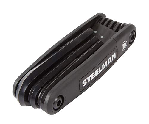 Image of Steelman Portable Folding Hex Key Wrench Metric Multi-Tool, Set Includes 1.5, 2, 2.5, 3, 4, 5, 6, and 8mm Sizes, Chamfered Ends, Steel, Corrosion-Resistant Black Oxide Coating