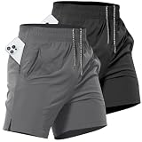 Lempue 2 Pack Mens Athletic Workout Shorts 7 Inch Quick Dry Gym Shorts with Pockets, Sports Tennis Running Shorts for Men