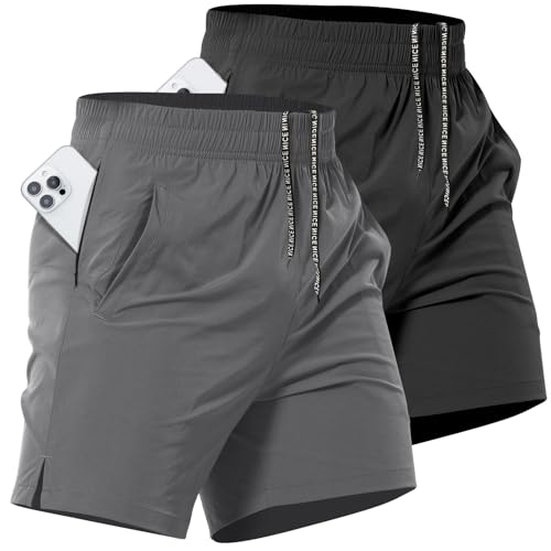 Lempue 2 Pack Mens Athletic Workout Shorts 7 Inch Quick Dry Gym Shorts with Pockets, Sports Tennis Running Shorts for Men