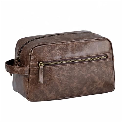 Borsa da Toilette pelle PU per Donna e Uomo Beauty Case Borse da Viaggio Vintage per Strumenti Cosmetici e Spazzole Caffè