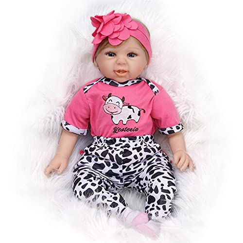 Yesteria Lifelike Realistic Reborn Baby Dolls 22 inch Girl Toy Cute Cow Pattern with 8-pieces Accessories Gift Set Yesteria Lifelike Realistic Reborn Baby Dolls 22 inch Girl Toy Cute Cow Pattern with 8-pieces Accessories Gift Set