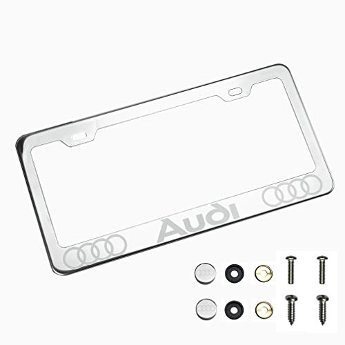 100% Stainless Steel Fit Audi Laser Engrave Chrome Mirror Polish License Plate Frame Holder with Logo Steel Screw Caps