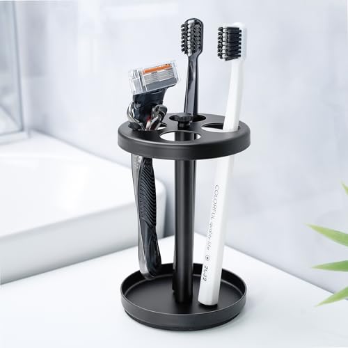 Black-Stainless-Toothbrush-Holder-Stand-Rustproof-Bathroom-Countertop-Organizer-4-Ventilated-Slots-Hold-Manual-Toothbrushes-Razor