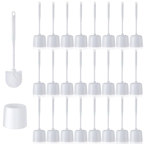 Roshtia 24 Sets Toilet Brush and Holder Set for Bathroom Toilet Bowl Brush Scrubber with Caddy for Deep Cleaning, 14.57 Height (White)