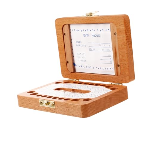 ibasenice Boys Keepsake Organizer Wooden First Tooth Box Holder Case for Boys and Girls