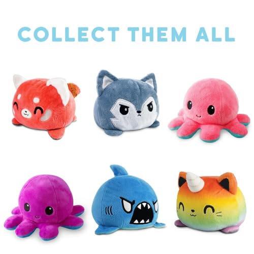 Image of TeeTurtle Reversible Octopus Plushie 4-Inch Happy Purple + Dead Gray Two-Sided Flip Plush Toy with Embroidered Details - Cute Mini Collectible Plush for Kids, Teens, and Adults