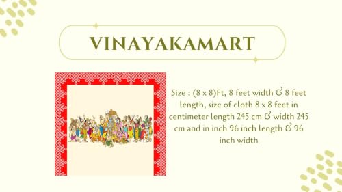Image of Sri Sita Rama Pattabhishekam with Sages, Hanuman, and Geometric Red Rangoli Art Background Decoration Cloth 8x8 feet | Backdrop Cloth for Decoration Pooja | Backdrop for varalakshmi Pooja