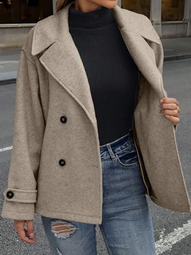 Women's Pea Coat Trench Jacket Lapel Collar Dropped Shoulder Loose Mid-Length Coat4