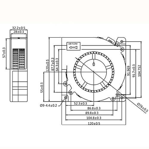 Image of Lighting Hub 6000 RPM 120mm x 32mm Square DC Blower Fan, Nozzle 12V, with 120V - 240V AC Plug, Variable Speed Controller, Centrifugal, for Outdoor Barbecues, Cooking, Wood Stove